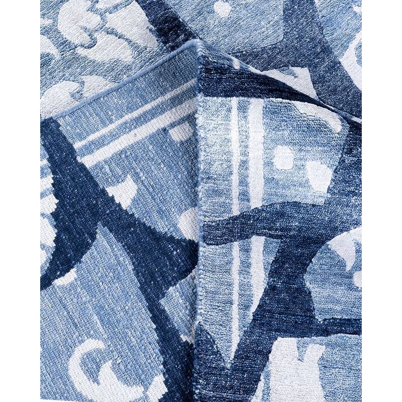 Modern One-of-a-Kind Hand-Knotted Area Rug, Blue - 9' 1" x 12' 3"
