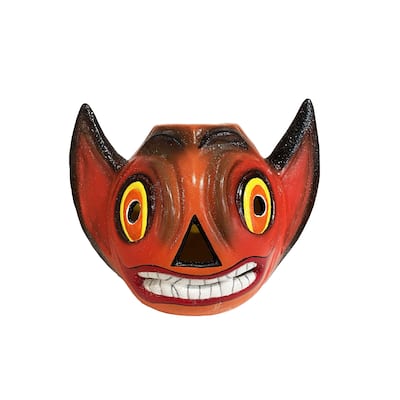 10.5” Schaller Orange Devil Head Paper Mache Halloween Candy Container
