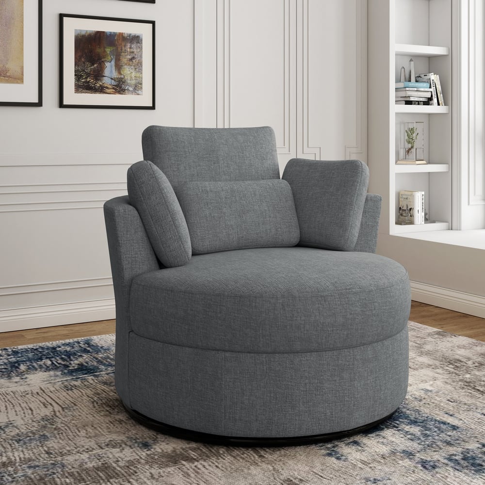 Modern Swivel Barrel Chair, Upholstered Swivel Accent Chair for Living Room