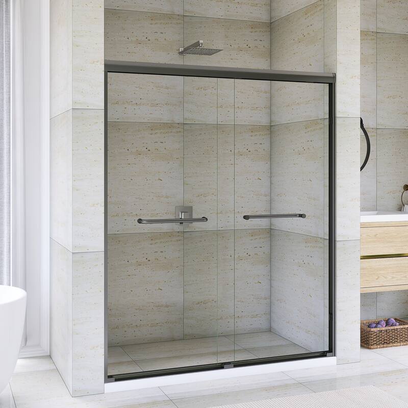 Double Sliding Framed Shower Door in Matte Black Finish