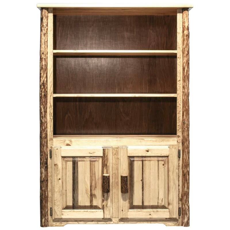 Rustic Bookcase with Storage - Solid Wood Shelves, Natural Style, Door Mountable - 21"D x 38"W x 20"H - 44
