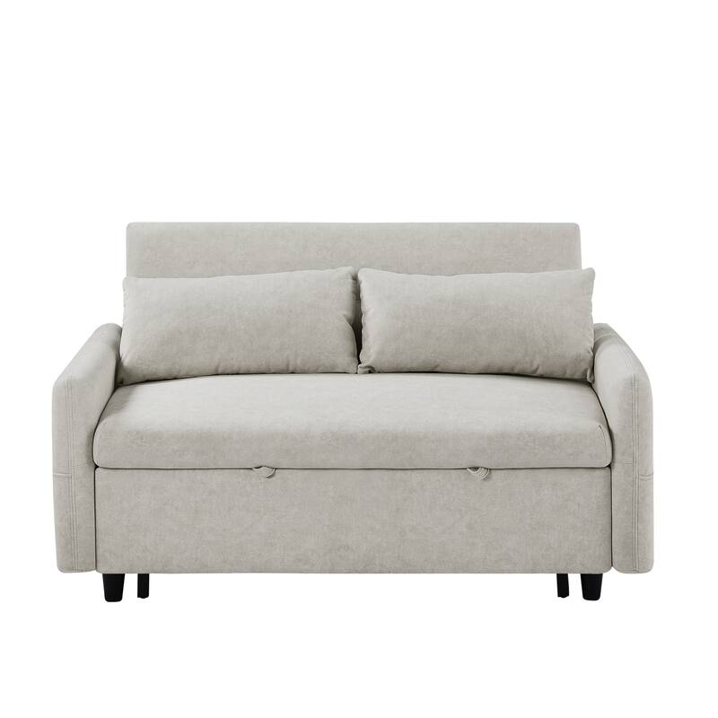 Loveseat Convertible Pull-out Sleeper Sofa Bed Adjustable Backrest Lounge Couch w2 Pillows & Storage Pockets, USB Ports