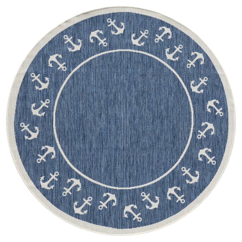 Sevita Tides Nautical Anchor Border Navy/White Performance Indoor/Outdoor Area Rug
