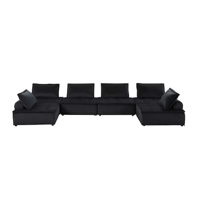 Velvet Upholstered 6-Seater Modular Sectional Sofa