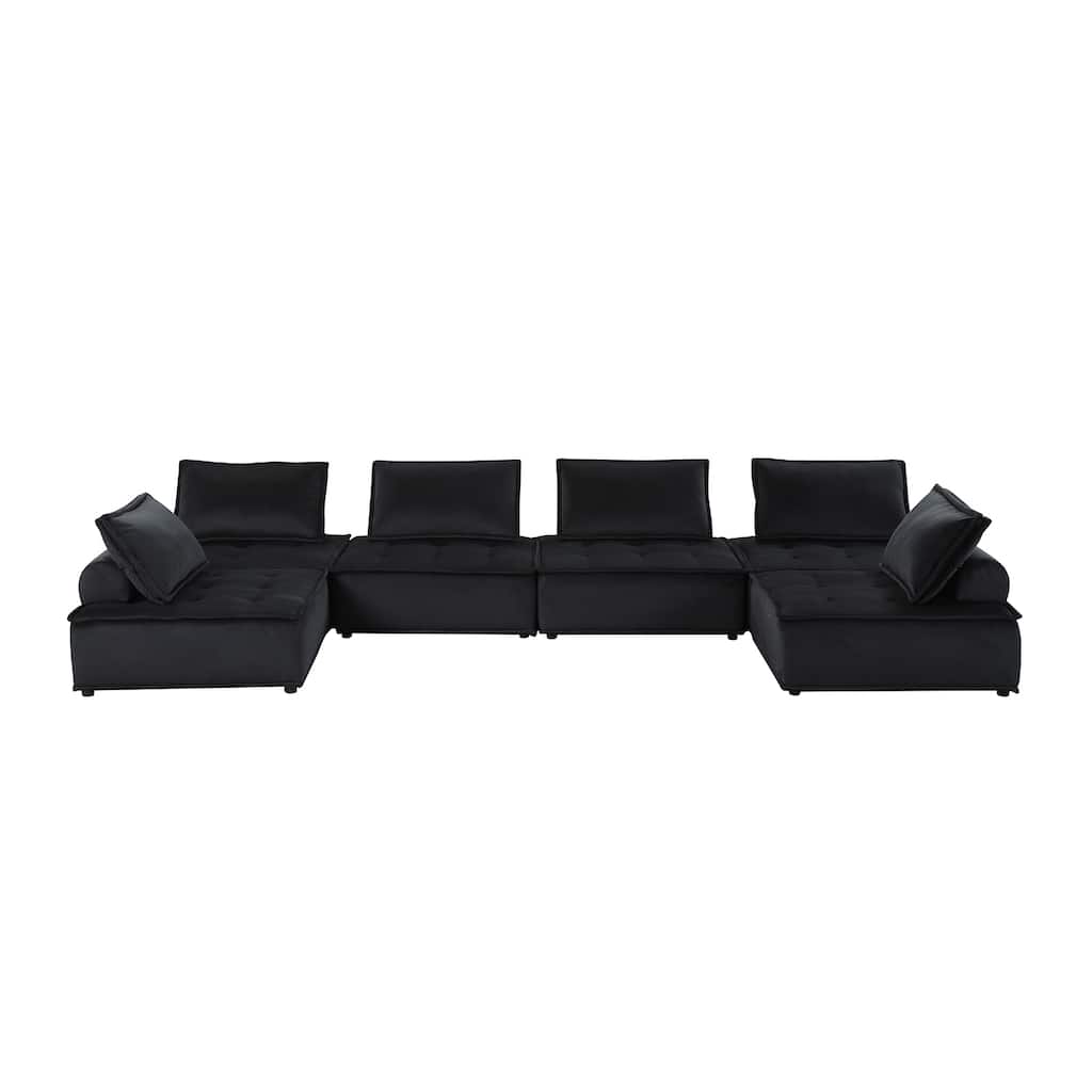 Velvet Upholstered 6-Seater Modular Sectional Sofa