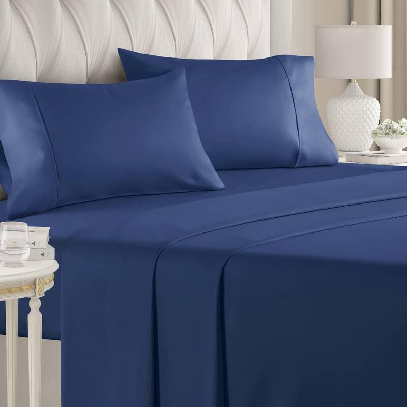 CGK Linens 400 Thread Count Deep Pocket Cotton 4 Piece Bed Sheet Set - King - Navy Blue