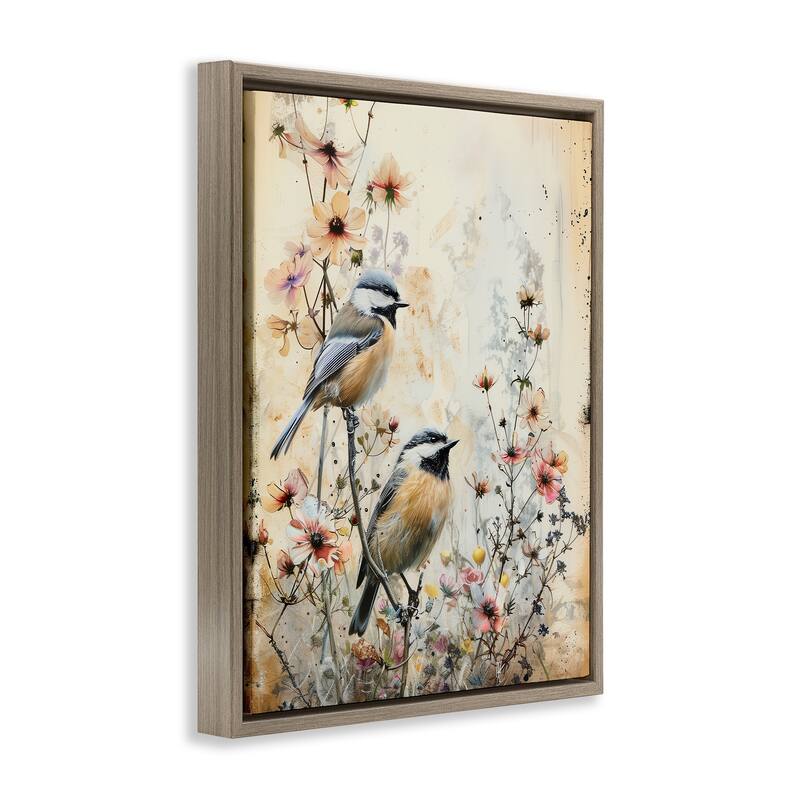 Stupell Sparrows Perched on Florals Framed Floater Canvas Wall Art Design By Arlington Prints