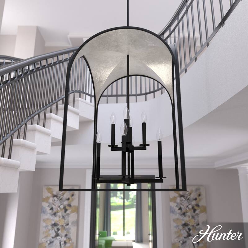 Hunter 22" Dukestown 8-Light Pendant - Entry/ Foyer - Contemporary, Candle, Transitional, Caged - Natural Iron-Silver Leaf