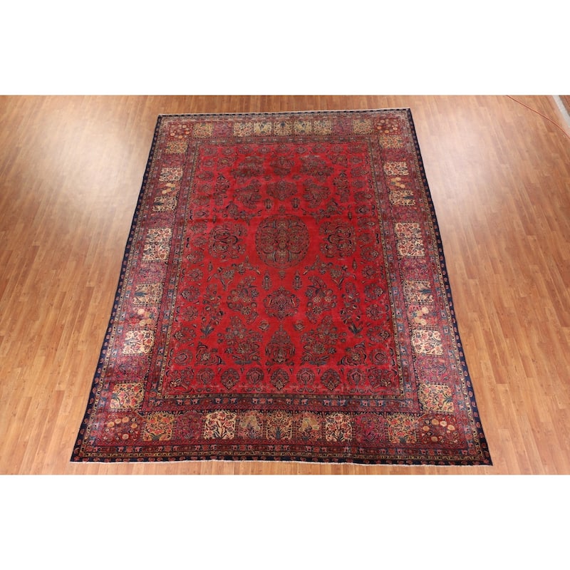 Pre-1900 Antique Sarouk Mohajeran Persian Rug Hand-Knotted Wool Carpet - 10'1"x 13'5"