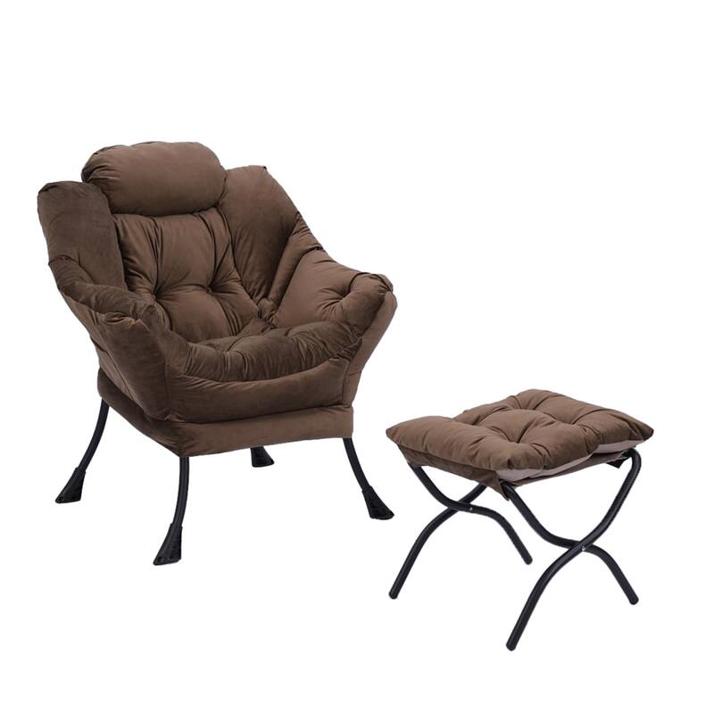 Modern Steel Frame Leisure Sofa Chair with Armrests and A Side Pocket - Brown