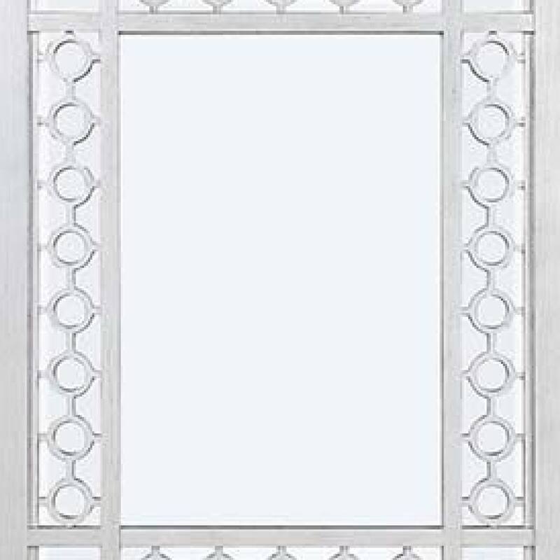 40 Inch Ornate Wood Mirror, Portrait, Round Cut Out Design, White