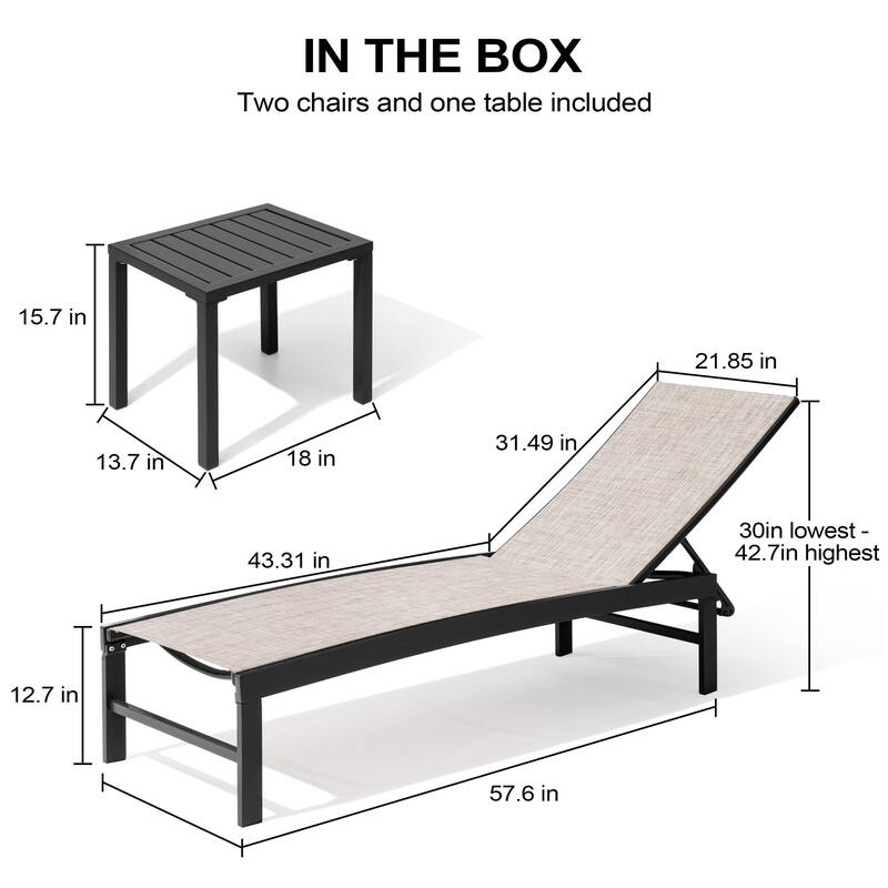 Outdoor Patio Adjustable Chaise Lounge Chairs with Side Table Set