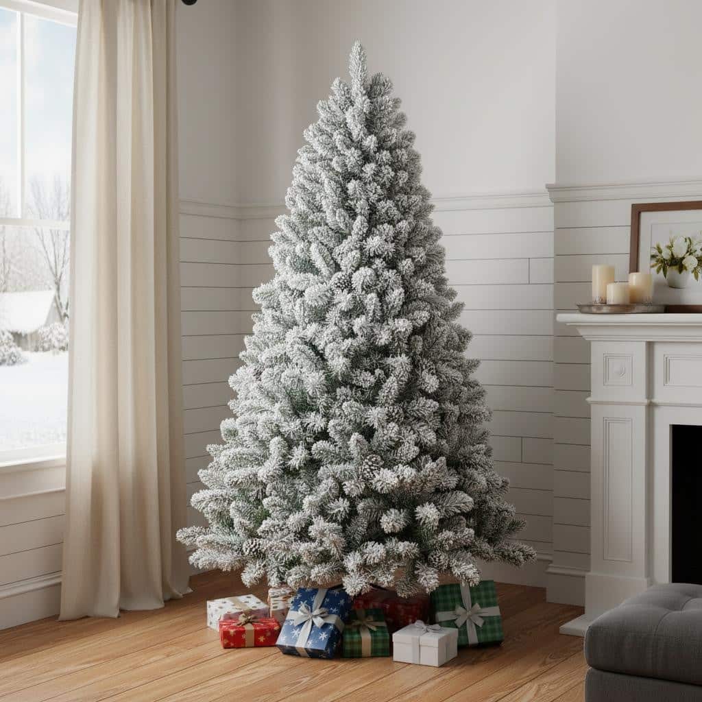 HomeRoots 6' White Full Flocked Fir Christmas Tree - 38.00 in. x 72.00 in. x 38.00 in.