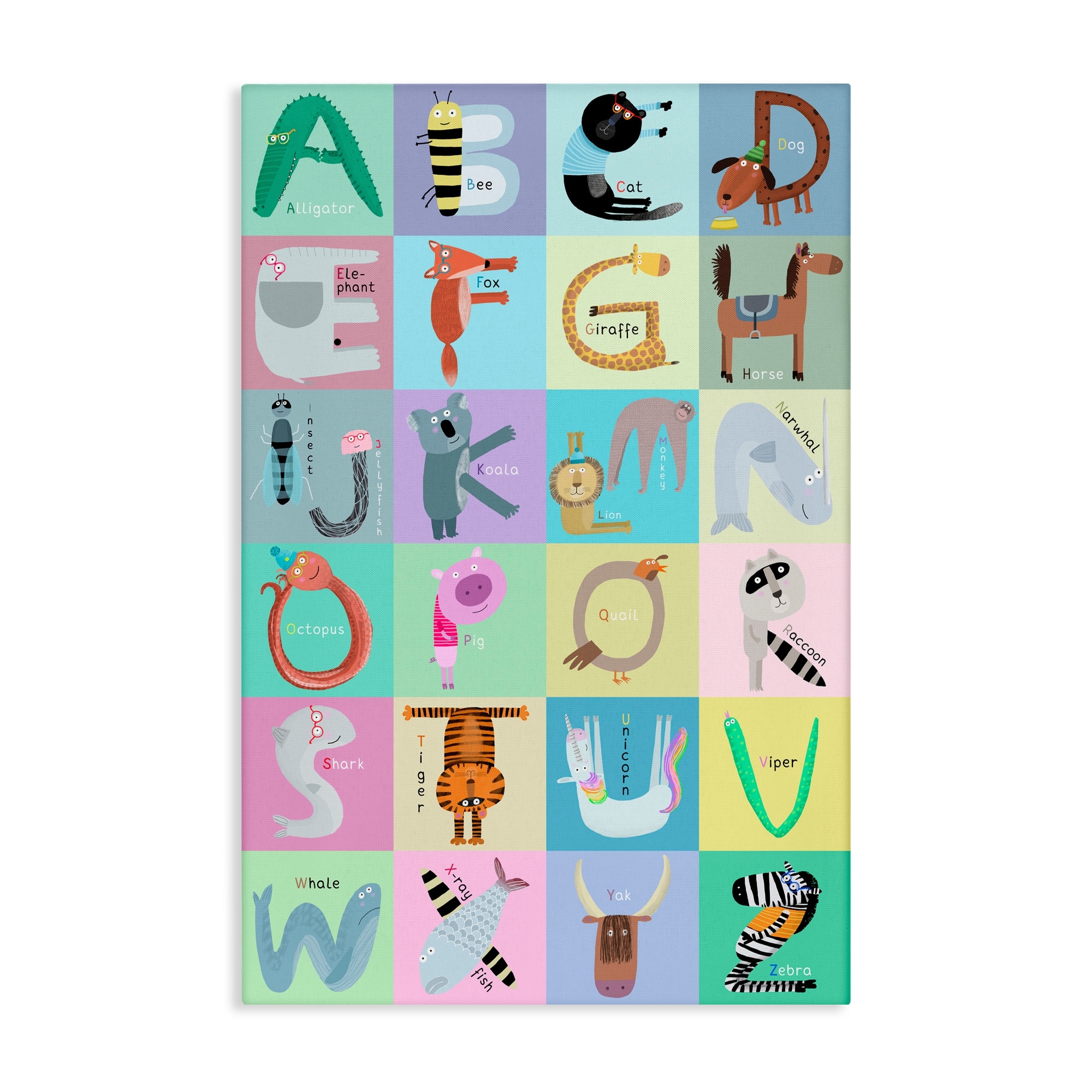 Stupell Checkered Animal Alphabet Canvas Wall Art Design By Carla Daly