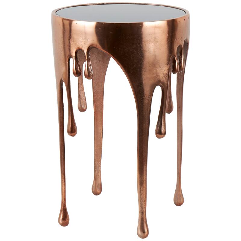 Aluminum Metal Abstract Drip Accent Table with Melting Design and Shaded Glass Top - Roche River Decor