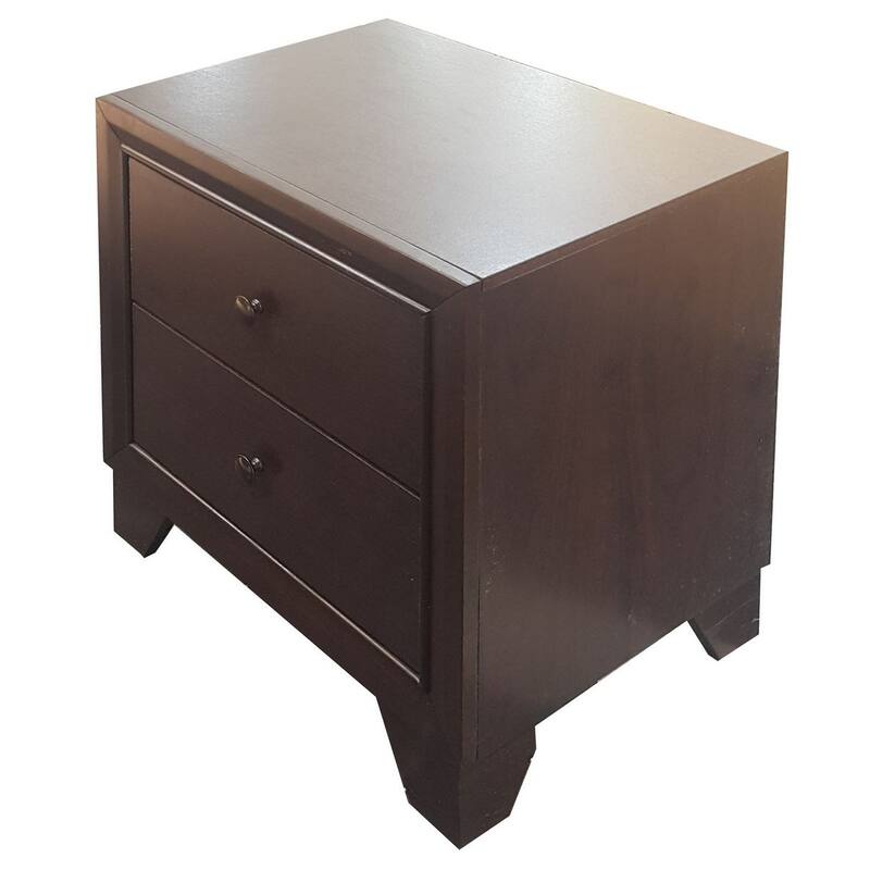 Espresso Nightstand with 2 Drawers, Transitional Style, No Assembly