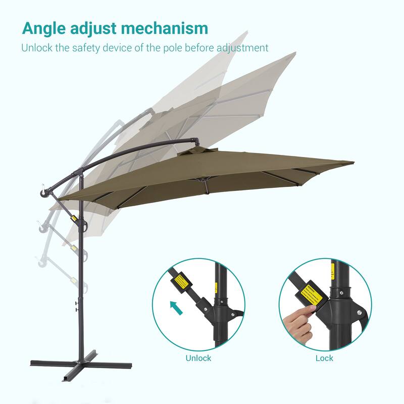 BONOSUKI 8.2x8.2ft Offset Patio Umbrella Hanging Umbrella w/Steel Ribs