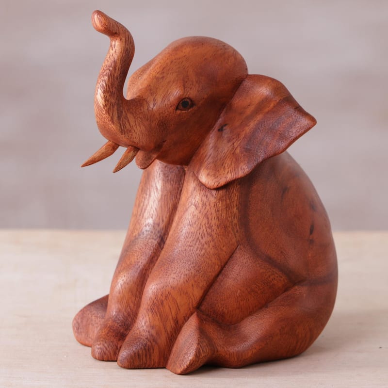 Novica Handmade Elephant Child Wood Sculpture