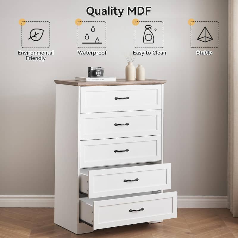 5/6 Drawer Dresser, Modern Wood Storage Chest Organizer for Clothes, Bedroom
