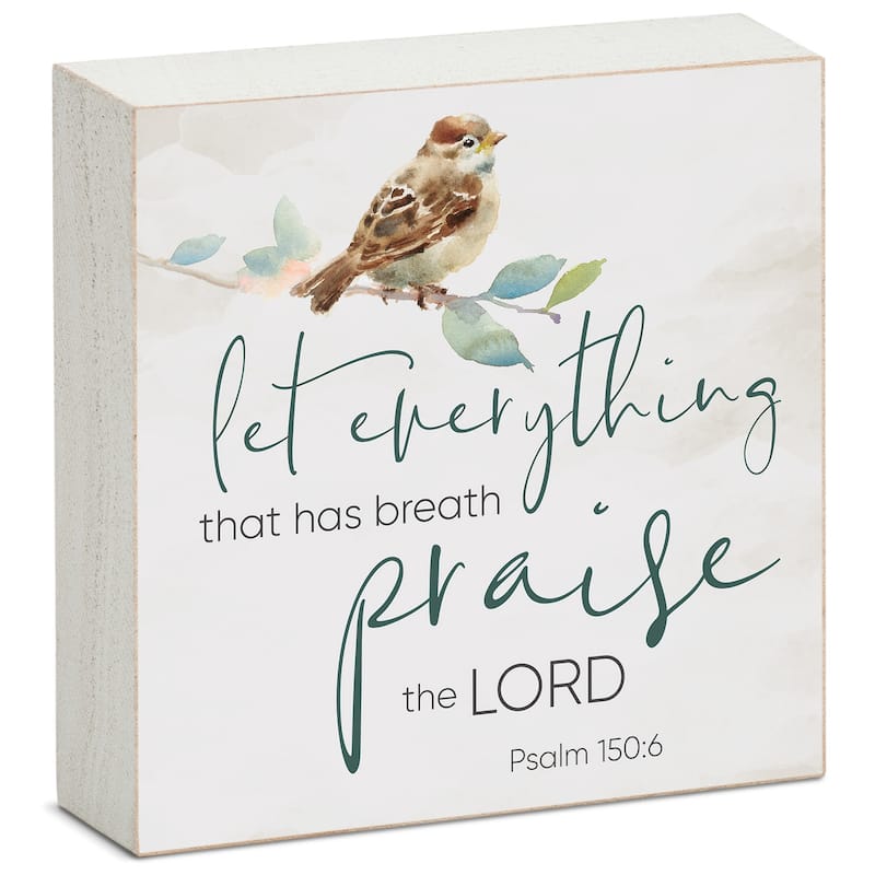 Wood Block Décor Message Let Everything Praise Sign, 3.75 inches Square, Made in The USA - Multi-42