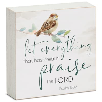 Wood Block Décor Message Let Everything Praise Sign, 3.75 inches Square, Made in The USA - Multi-42