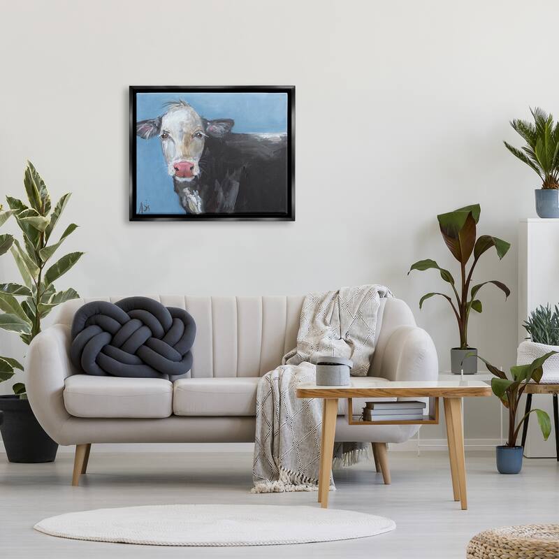 Stupell Farmhouse Dairy Cow Blue Painting Framed Floater Canvas Wall Art by Molly Susan Strong