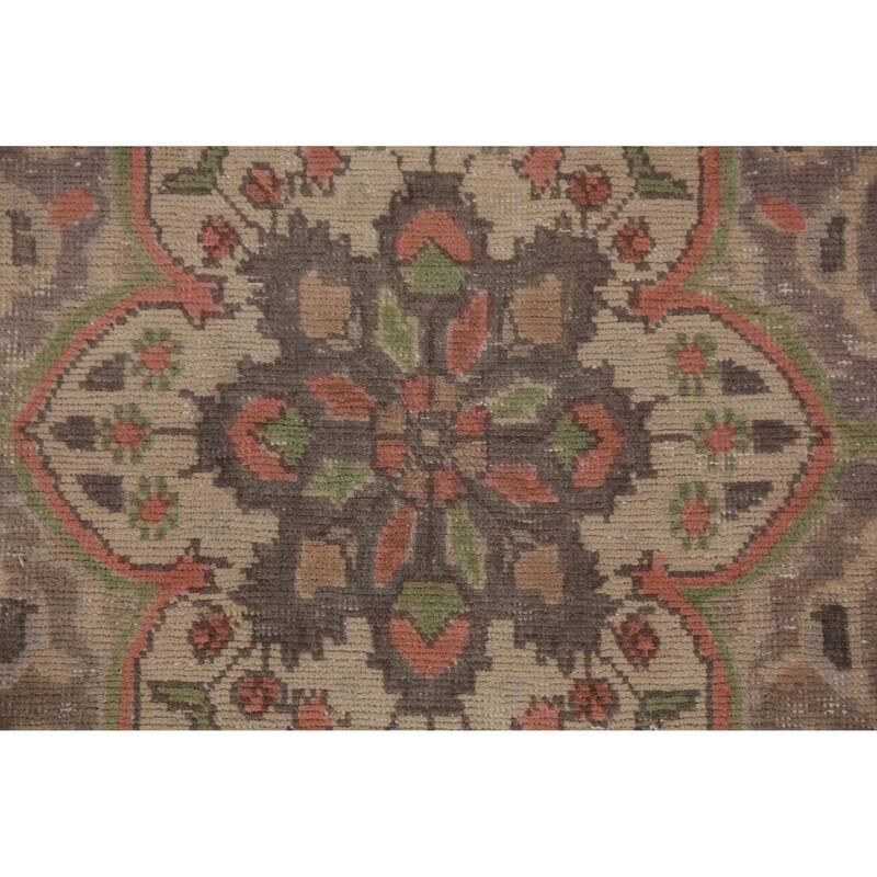 Light Blue Medallion Tabriz Persian Vintage Rug Handmade Wool Carpet - 9'2" x 12'5"