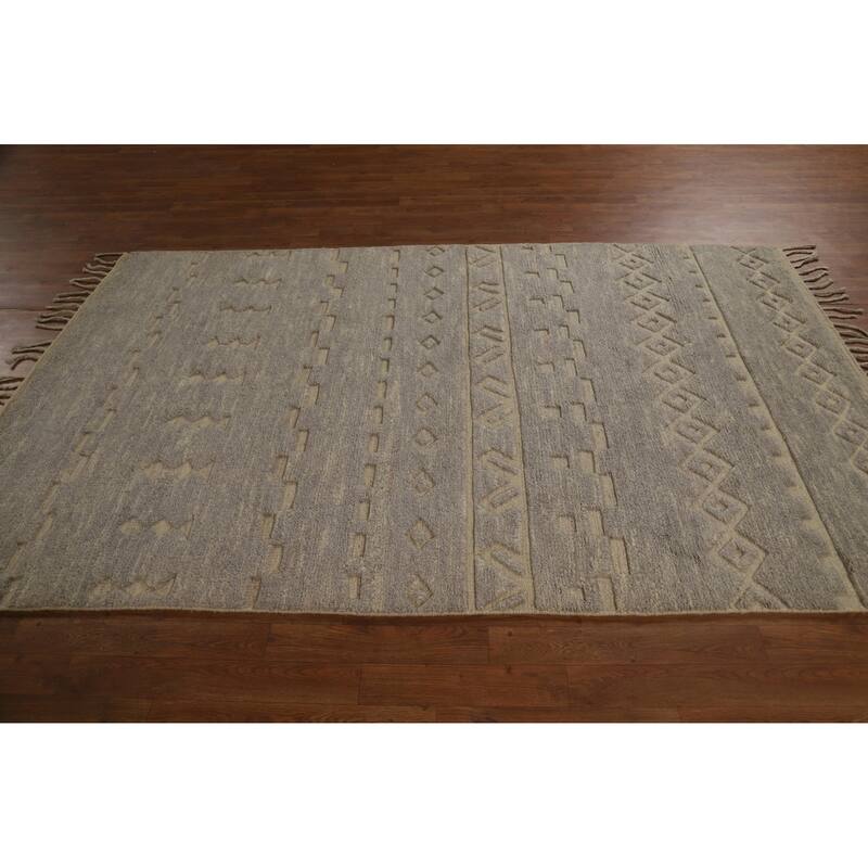 Gray Moroccan Oriental Area Rug Hand-Knotted Wool Carpet - 5'8" x 8'3"