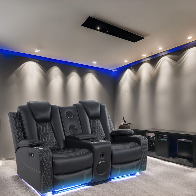 Premium Air Leather Home Theater Loveseat with LED Lights, Recliner with Built-in Speakers & Wireless Charging