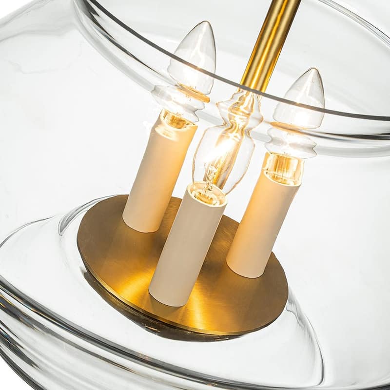 30in Brass Mason Jar Geometric Clear Glass Shade Kitchen Pendant
