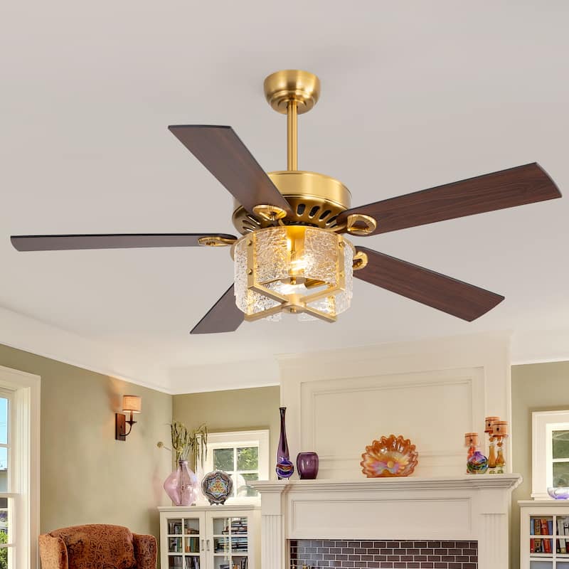 52" Reversible 5-Blade Caged Ceiling Fan with Light and Remote