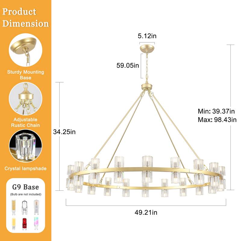 40-light fashionable metal frame wheel light with crystal lampshade bulbs not included