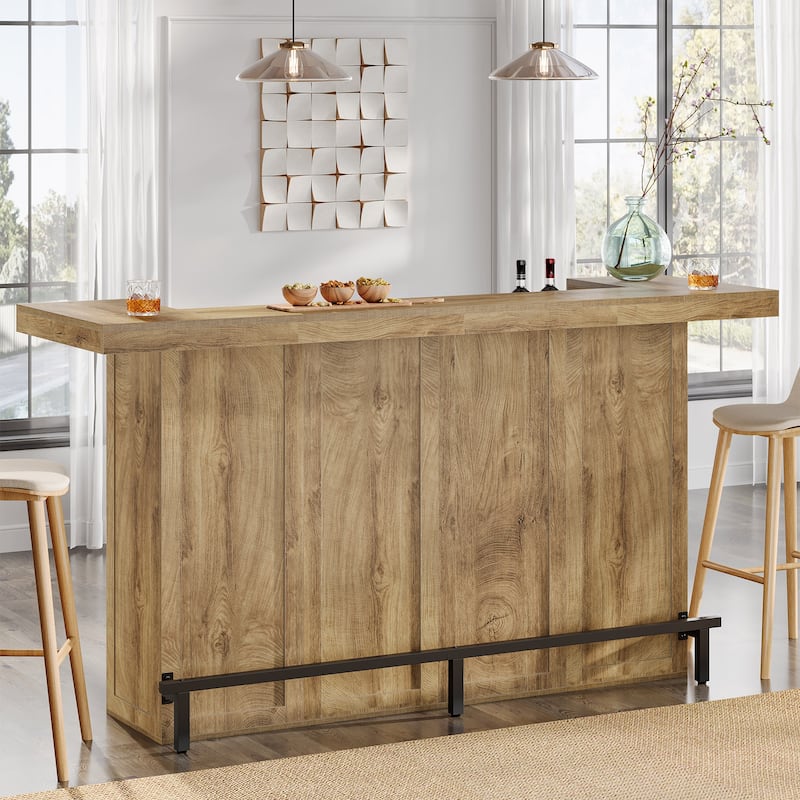 4-Tier Wooden Bar Table, 70.9" Large Home Bar Unit with Storage Shelves for Home, Patio, Basement