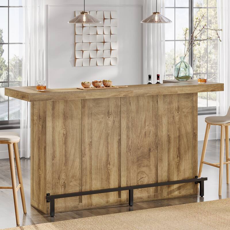 70.9" Wooden Home Bar Table with Wine Glass Holder, Pub Storage Unit Accent Table for Home Patio Basement