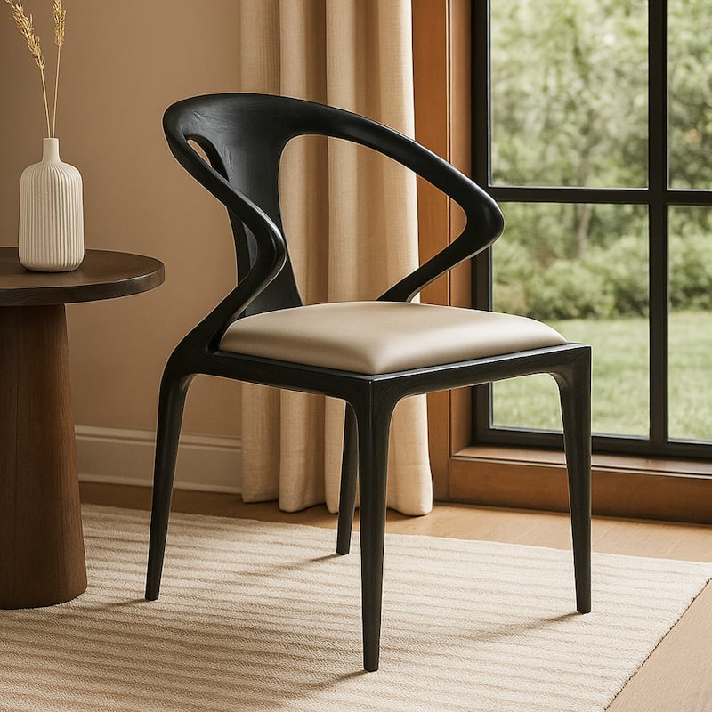 Cid Syla Dining Chair, Black Ash Wood Frame, Faux Leather Seat