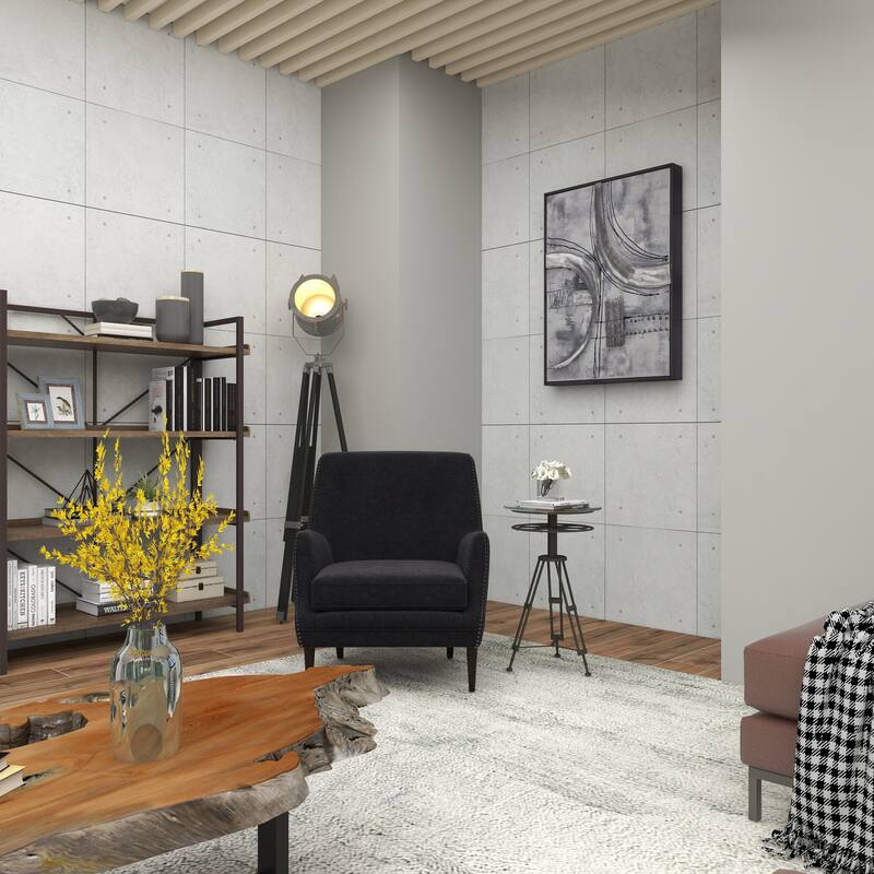 Black Metal Film Reel Accent Table with Tripod Legs and Glass Top