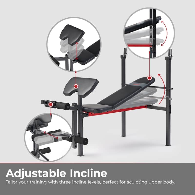 Adjustable Incline Weight Bench w Leg & Curl Combo BH623009 - Dark Gray - 66.9 x 32.3 x 44.8
