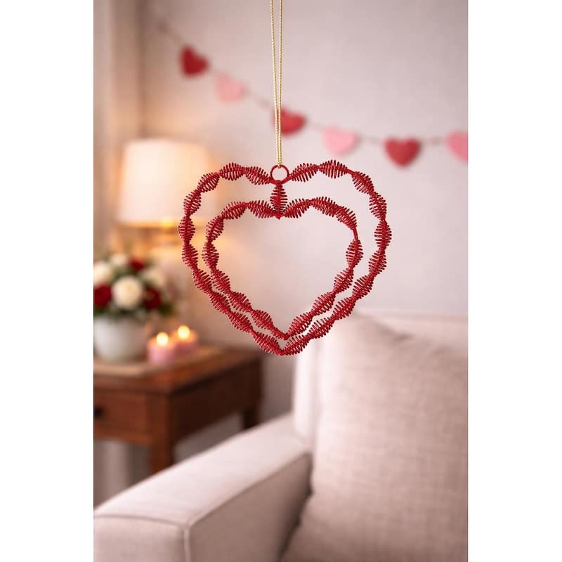 Red Twisted Double Hearts Valentine's Day Collectible Wall Hanging Ornament 4" x 5"