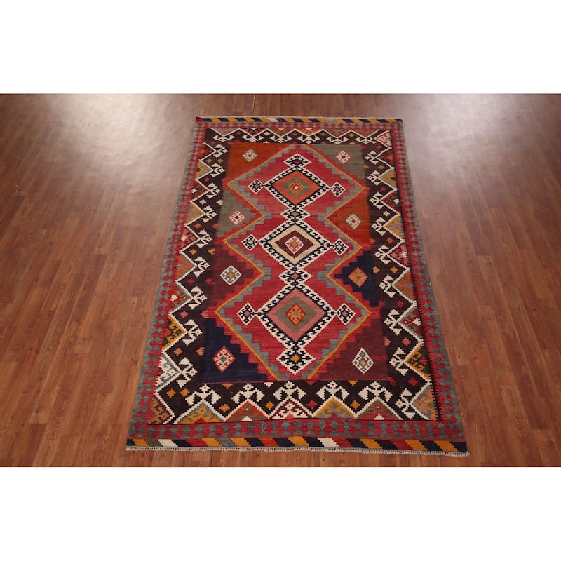 Reversible Kilim Qashqai Persian Vintage Rug Flatweave Wool Carpet - 4'11" X 8'3"