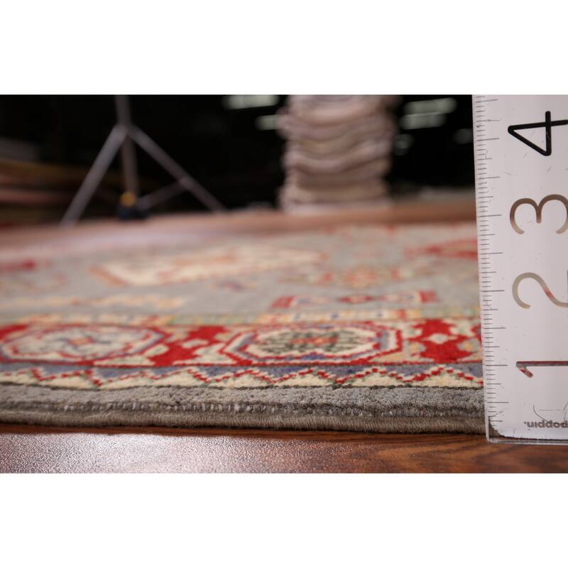 Geometric Kazak Oriental Accent Rug Handmade Entryway Wool Carpet - 3'3" x 4'11"