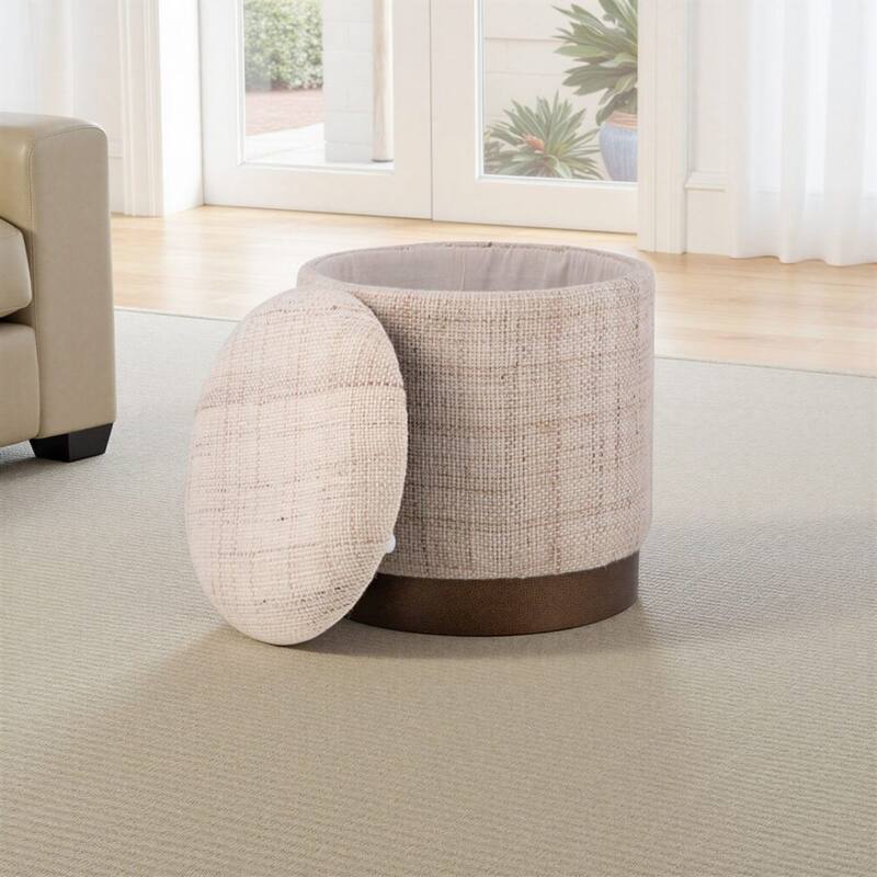 Handwoven Storage Ottoman with Hammered Metal Base - Solid Wood Frame, Hidden Storage Compartment