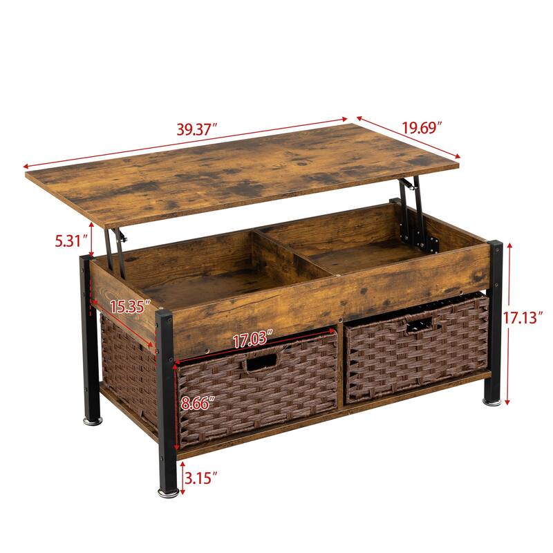 Brown Wood Coffee & End Tables with a Lifting Table,and Hidden Storage Space