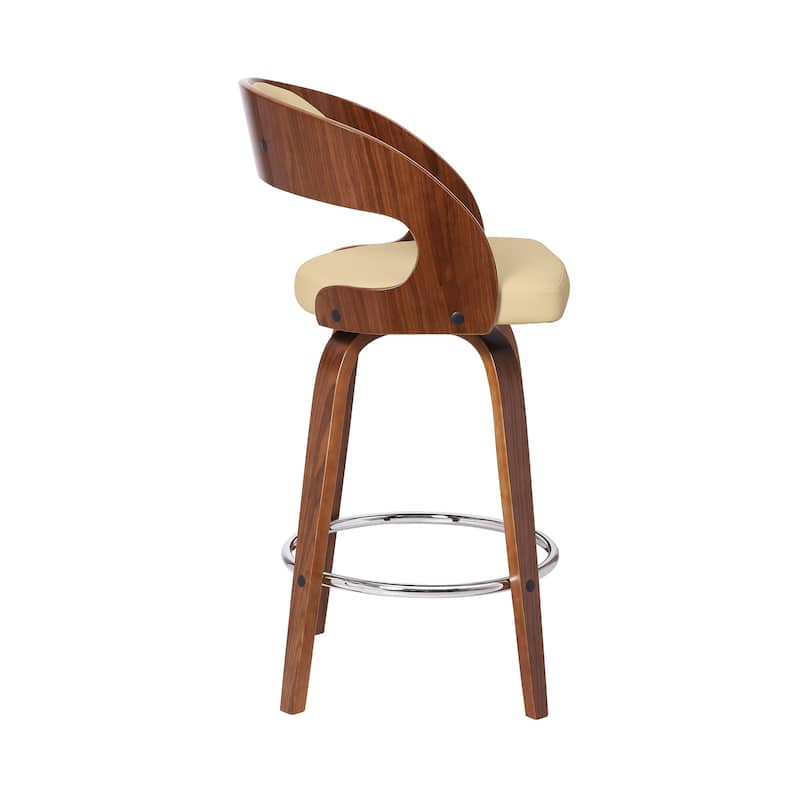 Shelly Mid-Century Swivel Bar Stool, Upholstered Counter Height Chair with Bentwood Legs
