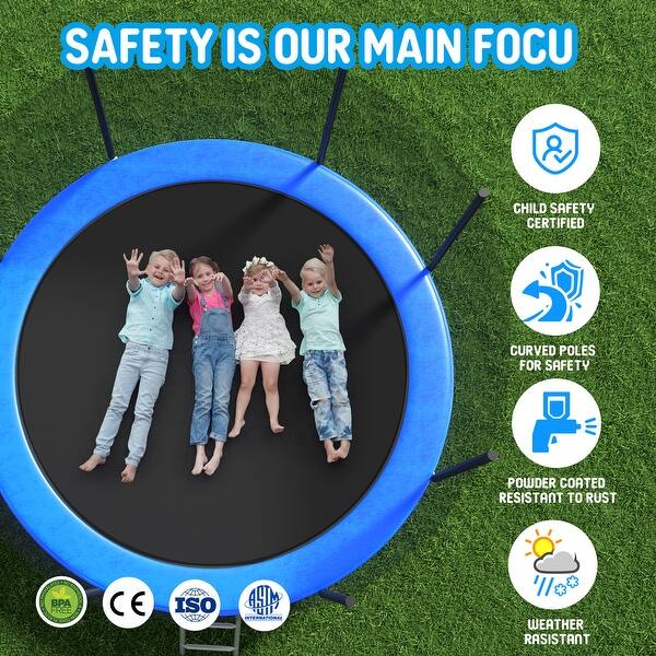 slide 2 of 9, Trampoline Outside Safety Net With Basketaball Hoop Kids