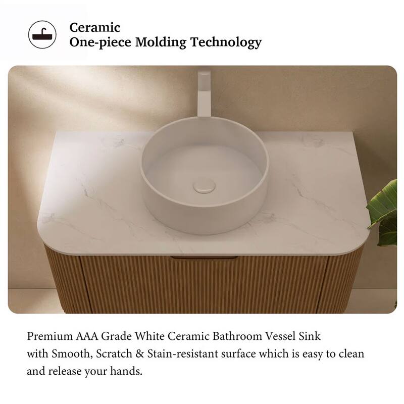 Wall-Mounted Bathroom Vanity with White Round Ceramic Sink