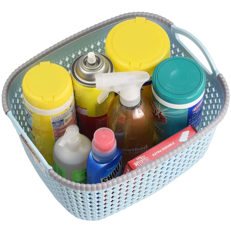 Rattan Plastic Weave Basket, Storage Bins Organizer for Closet, Shelf, Kitchen, Pantry and Bathroom -Ideal for Makeup, Cosmetics