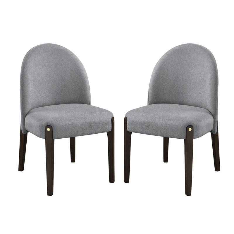 Set of 2 Chenille Upholstered Dining Chairs with Wooden Legs in Gray and Espreeso - Gray/Espresso - Set of 2