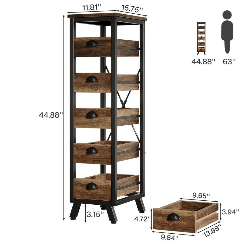 5-Tier Fruit Vegetable Storage Rack, Narrow Snack Stand Fruit Basket