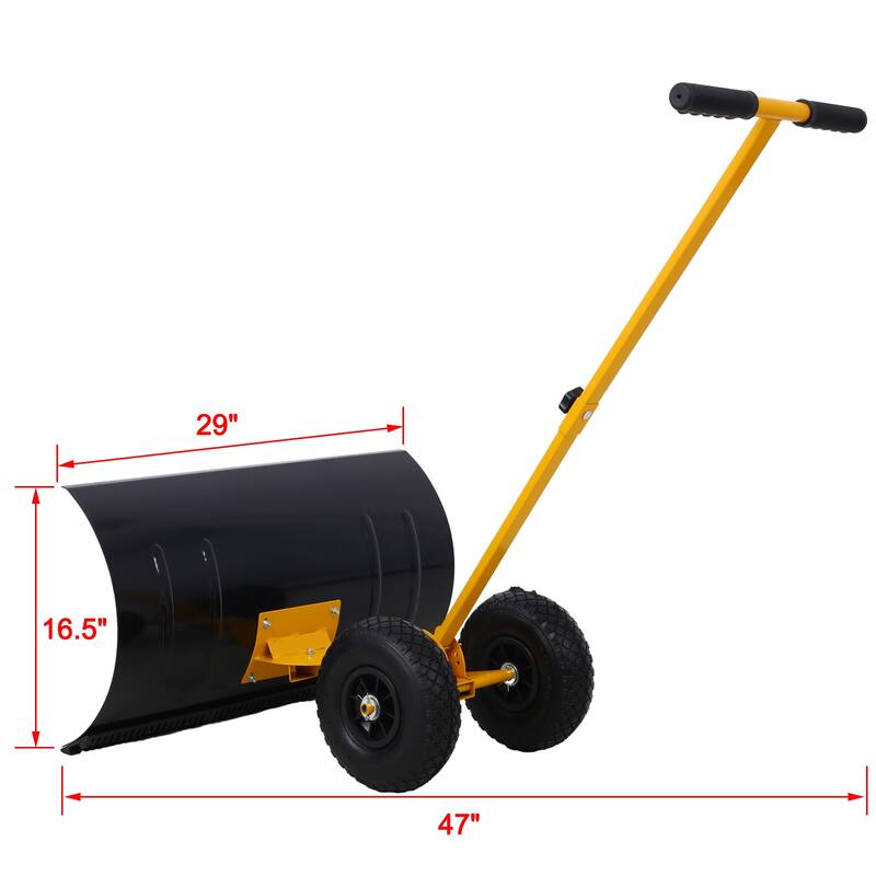 Anmytek Heavy Duty Snow Shovel Wheeled Driveway Sidewalk Pusher Winter Removal Tool - 29 in. W X 47 in. D X 16.5 in. H