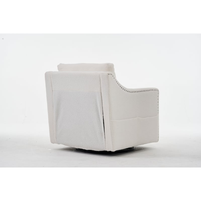 Teddy Upholstered Swivel Accent Chair, Single Sofa Chair with High Backrest, Lounge Armchair with Metal Base & Side Pocket
